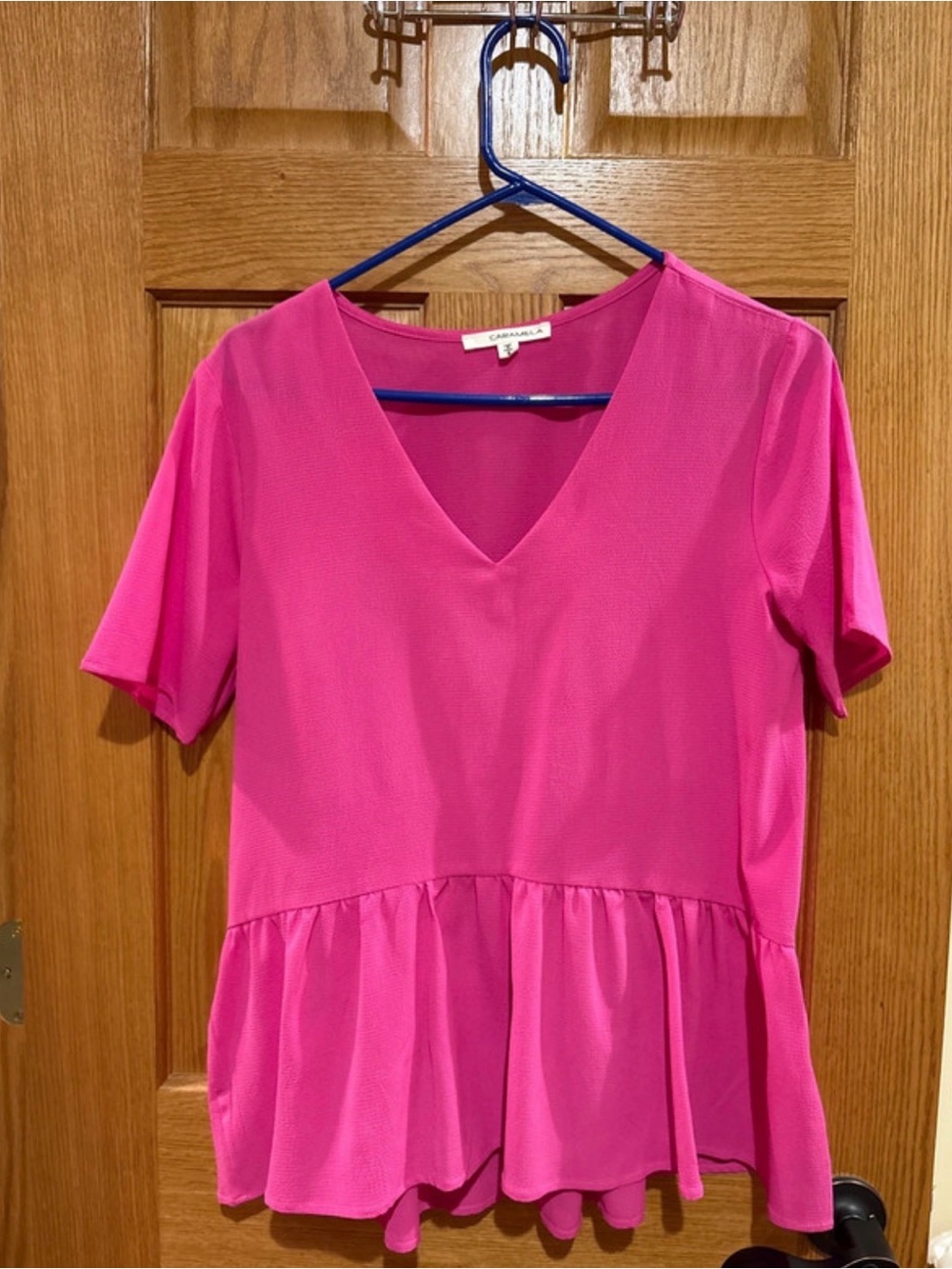 Fuchsia V-Neck Peplum Blouse by Caslon